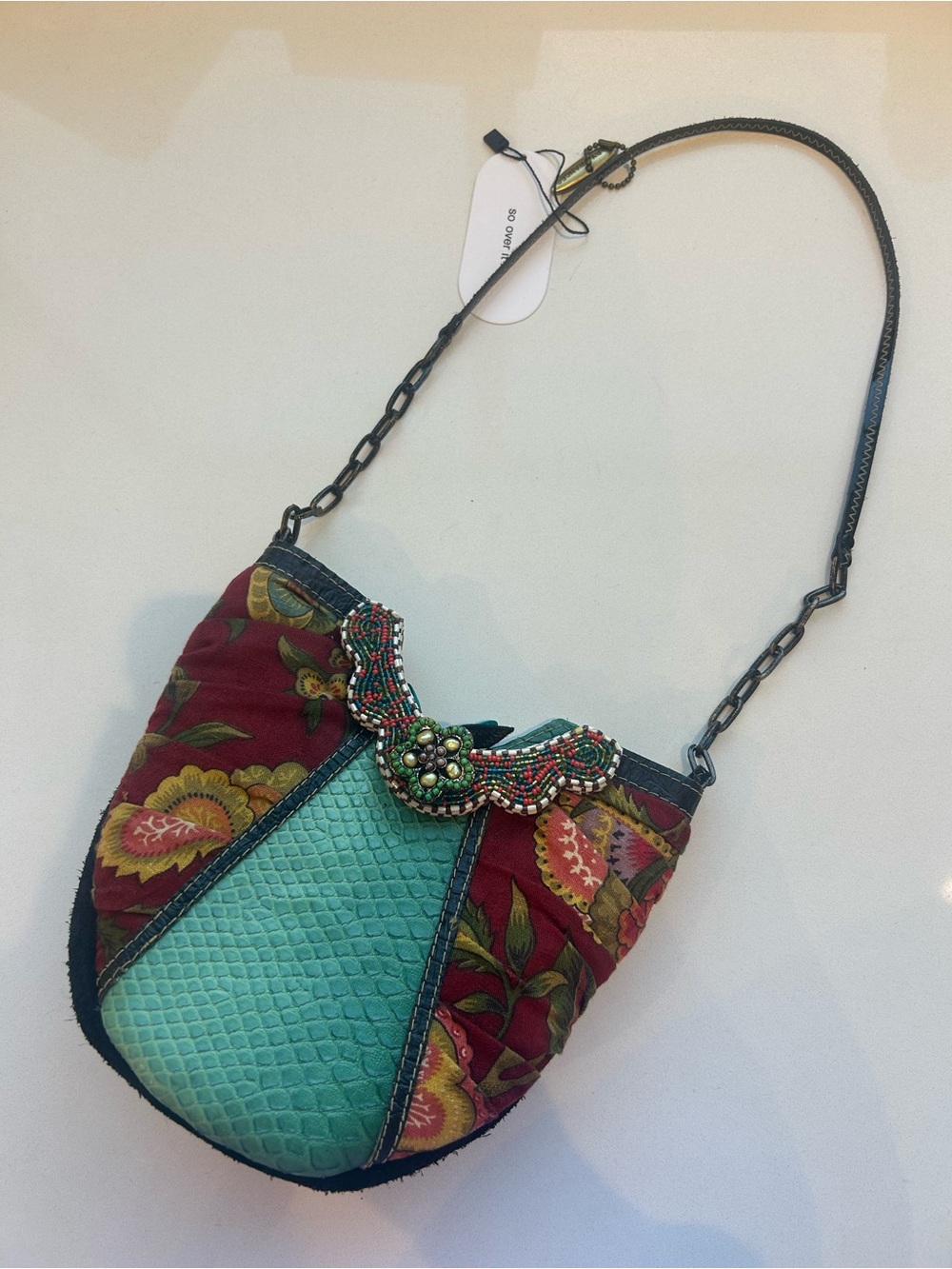 Boho Pleated and Beaded Shoulder Bag
